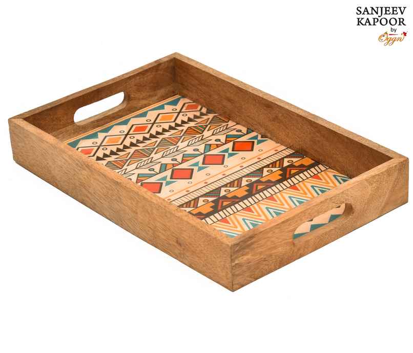 Sanjeev Kapoor by Oggn Wooden Printed Tray Yellow | 14x9 in Sanjeev Kapoor by Oggn Wooden Printed Tray Yellow | 14x9 in