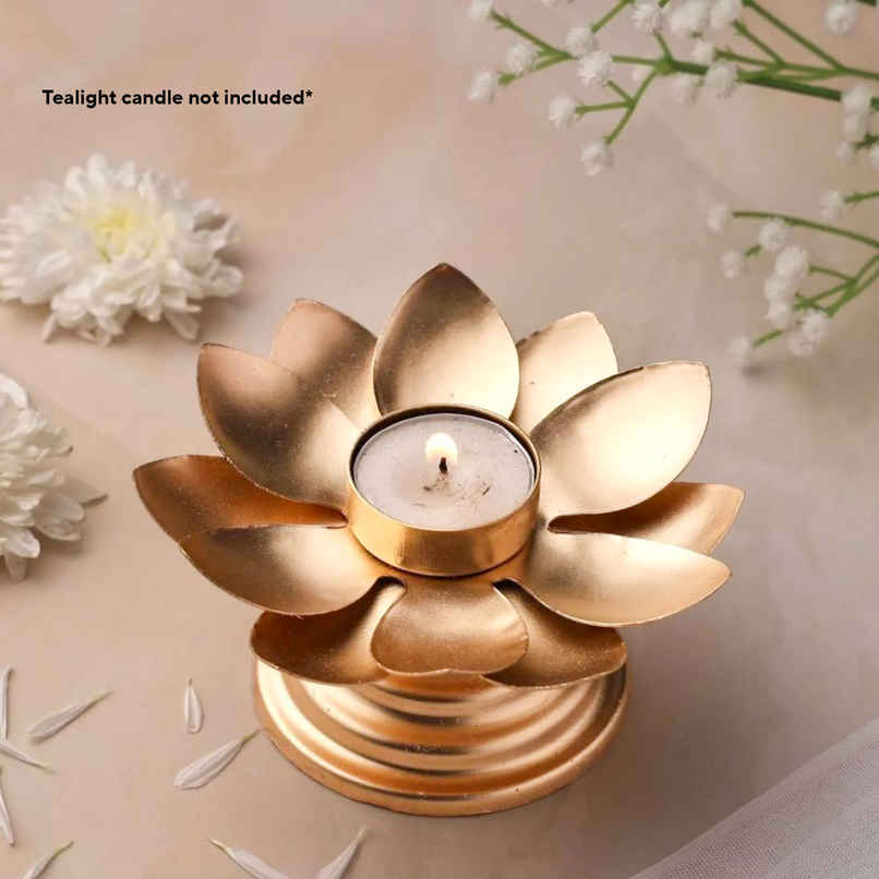 Religious Lotus Candle Holder for Home Decor | Iron | Gold | Urban Born