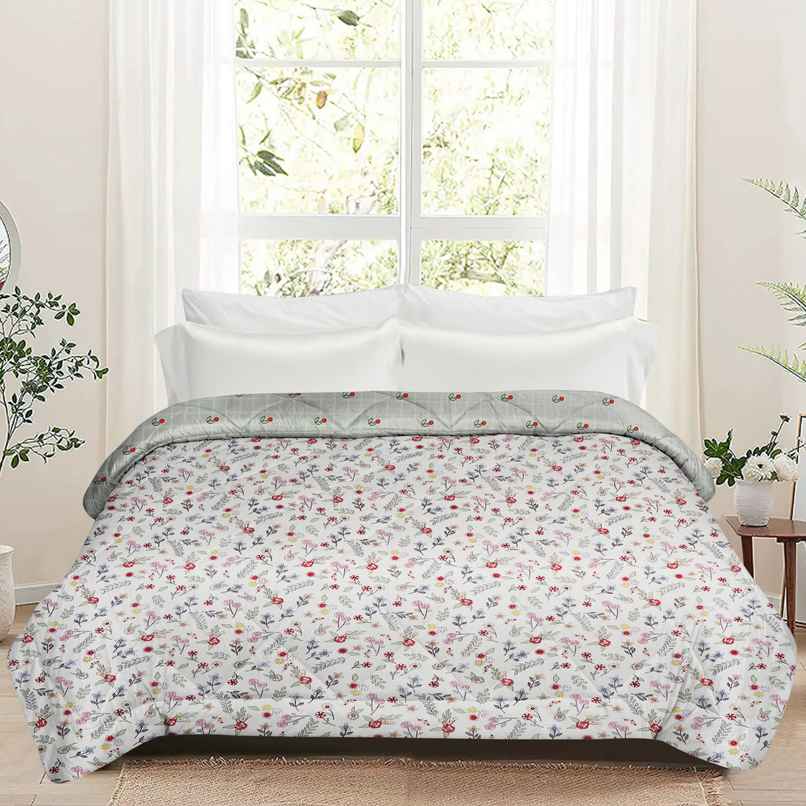 Dream Living Comforter Printed Reversible Double Bed Satin Finish Micropeach Super Soft 220 x 240 cm | Cream