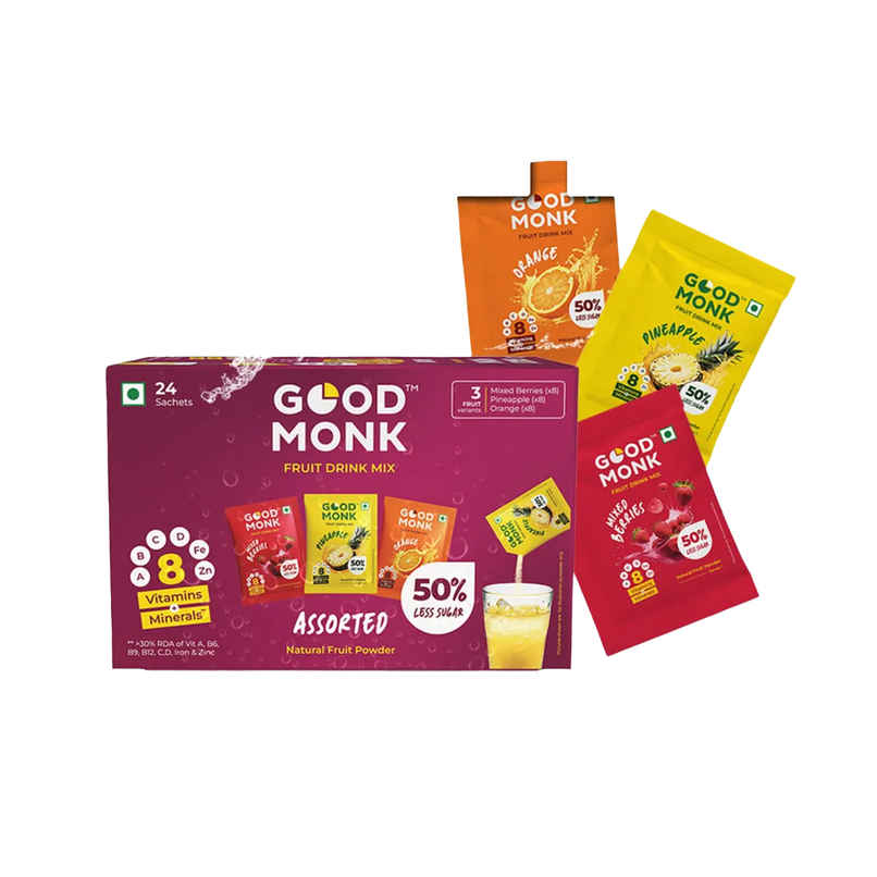 Good Monk Fruit Drink Mix | Natural Orange | 50% Less Sugar | 8 Vitamins & Minerals | 24 Sachets