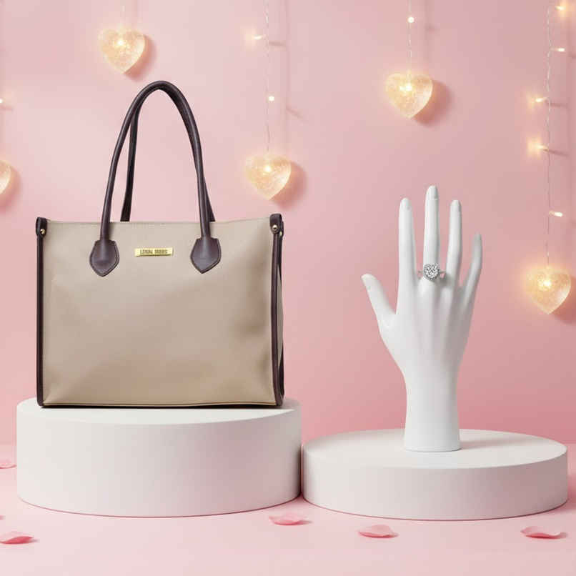 Legal Bribe Women'S Textured Tote Bag (1pc) & Beautynx Diamond Aura Solitaire | Silver (1pc) Combo Legal Bribe Women'S Textured Tote Bag (1pc) & Beautynx Diamond Aura Solitaire | Silver (1pc) Combo