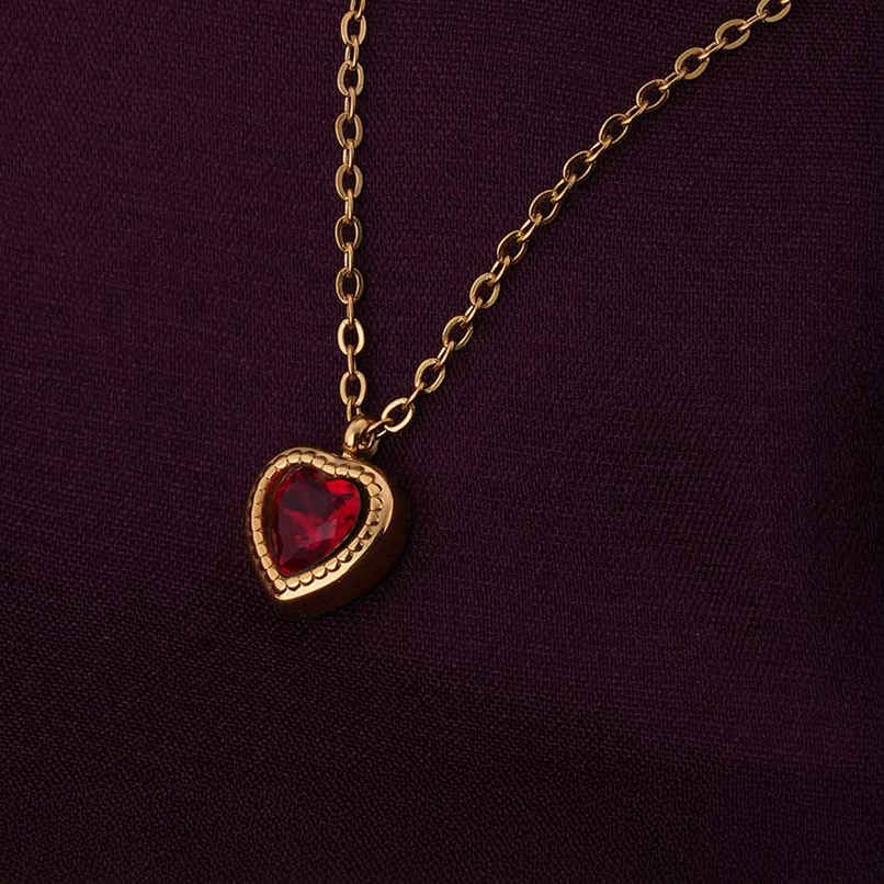 Palmonas Red Emerald Heart Pendant Necklace For Womens | Waterproof And Anti-Tarnish Palmonas Red Emerald Heart Pendant Necklace For Womens | Waterproof And Anti-Tarnish