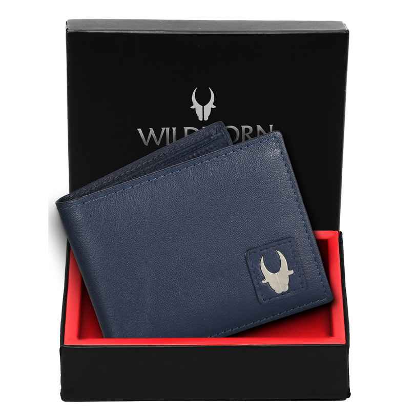 Wildhorn Men's Brand Logo Genuine Leather Bi-fold Wallet | Blue