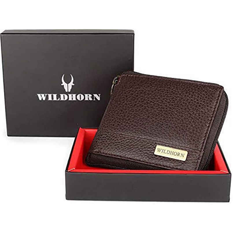 Wildhorn Men's Textured Genuine Leather Wallets | Brown - Free Size