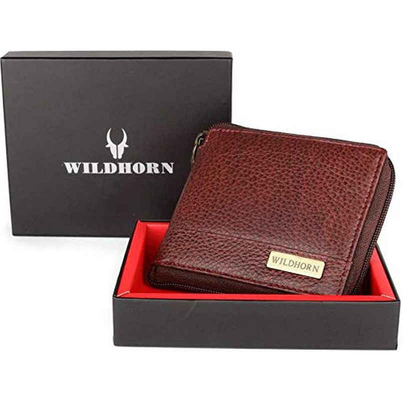 Wildhorn Men's Textured Genuine Leather Wallets | Brown - Free Size