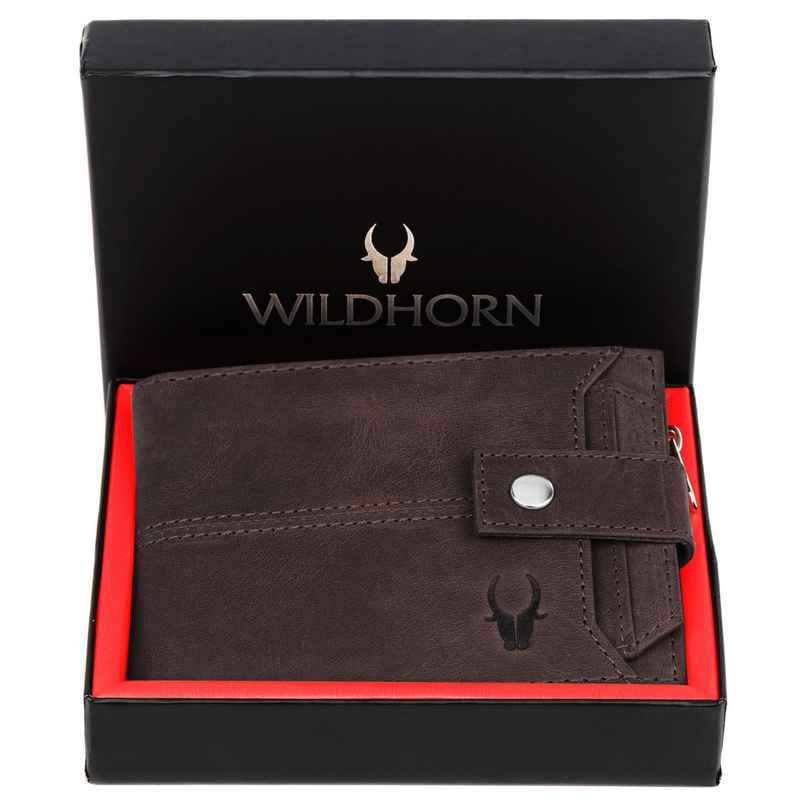 Wildhorn Men's Brand Logo Genuine Leather Bi-fold Wallet | Brown