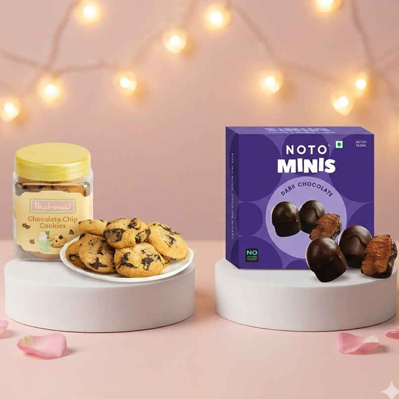 Noto Dark Chocolate Sugar Free Minis (10pc) & Theobroma Chocolate Chip Cookies (140g) Combo Noto Dark Chocolate Sugar Free Minis (10pc) & Theobroma Chocolate Chip Cookies (140g) Combo