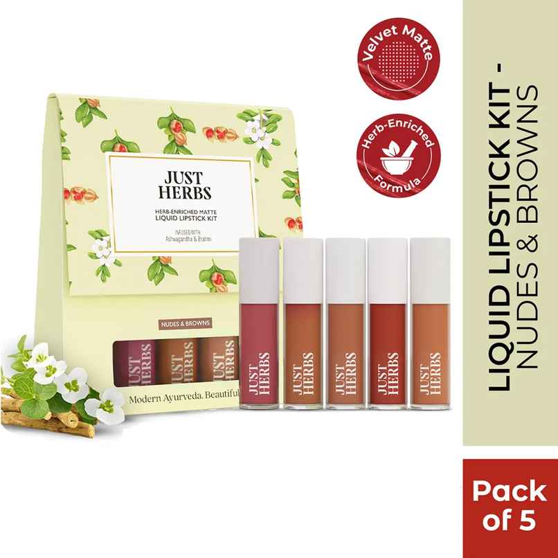 Just Herbs Enriched Liquid Lipstick Kit | Set Of 5 | Nudes And Browns Just Herbs Enriched Liquid Lipstick Kit | Set Of 5 | Nudes And Browns