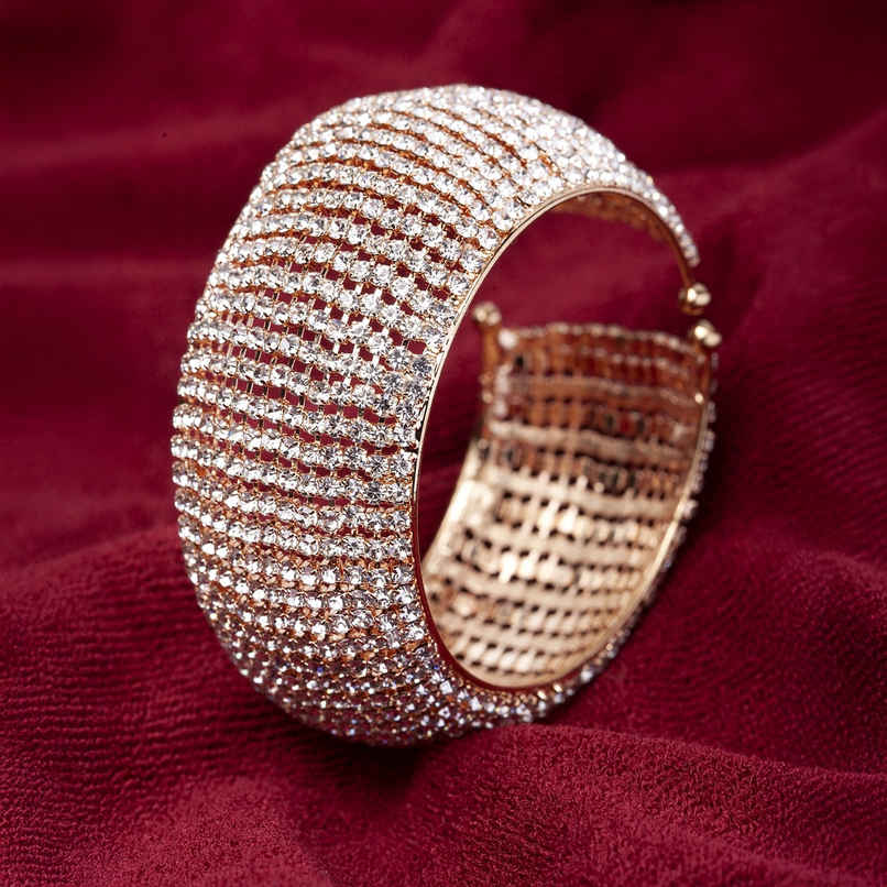 Shining Diva Fashion 18k Rose Gold Plated Crystal Cuff Bracelet for Women and Girls | 11430b