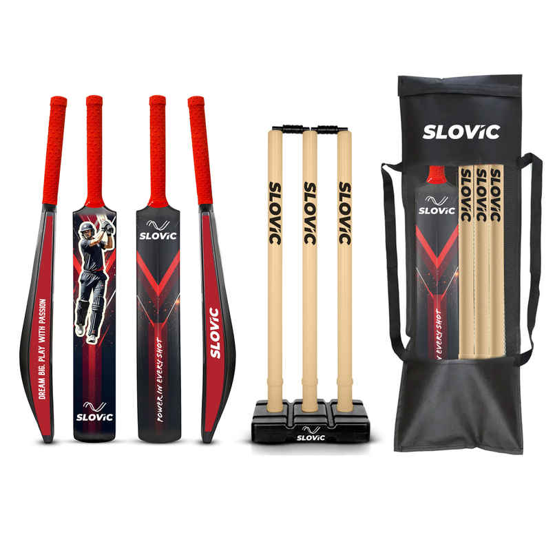 Slovic Kids Cricket Kit with (81cm) Bat & Full Wicket Set for Indoor & Outdoor Games