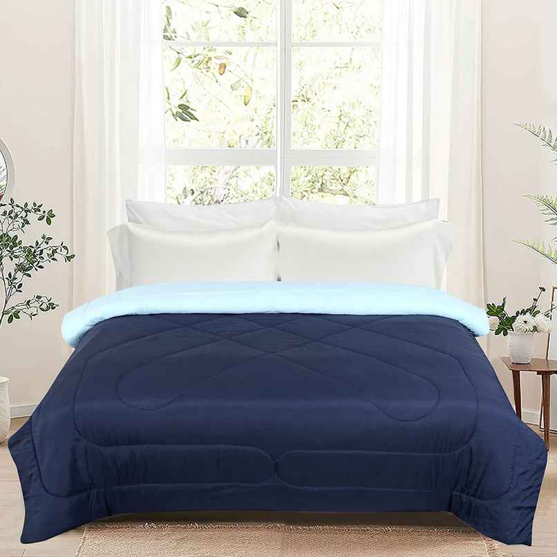 Dream Living Uphar | Comforter Solid Reversible Double Bed Cotton Rich Super Soft 220 x 240 cm | Sky Blue & Navy Blue Dream Living Uphar | Comforter Solid Reversible Double Bed Cotton Rich Super Soft 220 x 240 cm | Sky Blue & Navy Blue