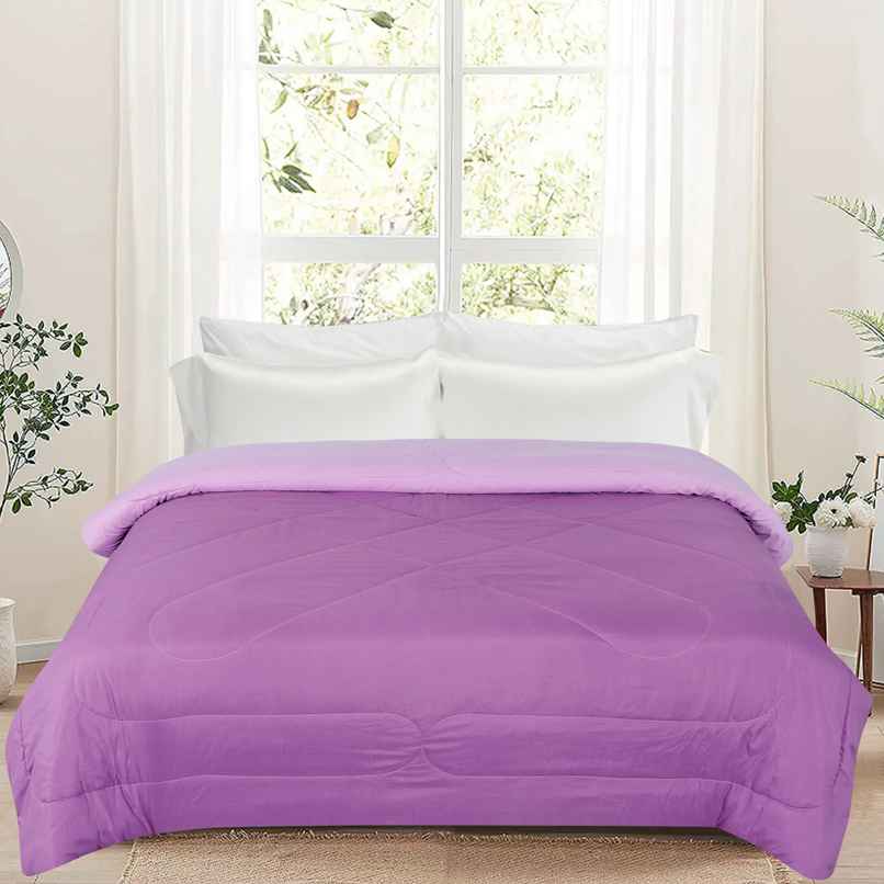 Dream Living Uphar | Comforter Solid Reversible Double Bed Cotton Rich Super Soft 220 x 240 cm | Lavender