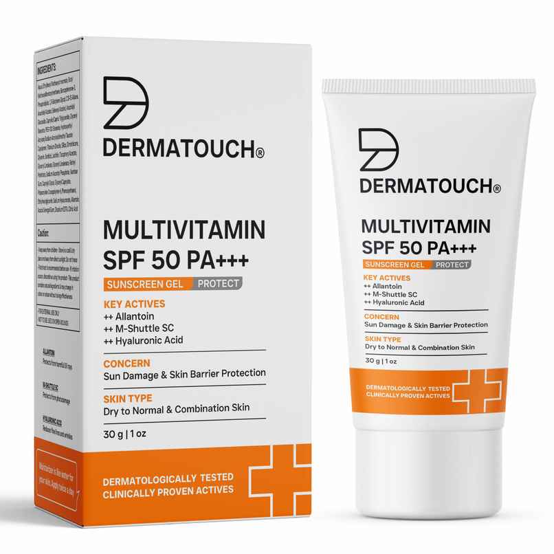Dermatouch Multivitamin SPF 50 PA+++ Sunscreen Gel UVA-UVB Protection Zero White Cast Unisex Dermatouch Multivitamin SPF 50 PA+++ Sunscreen Gel UVA-UVB Protection Zero White Cast Unisex