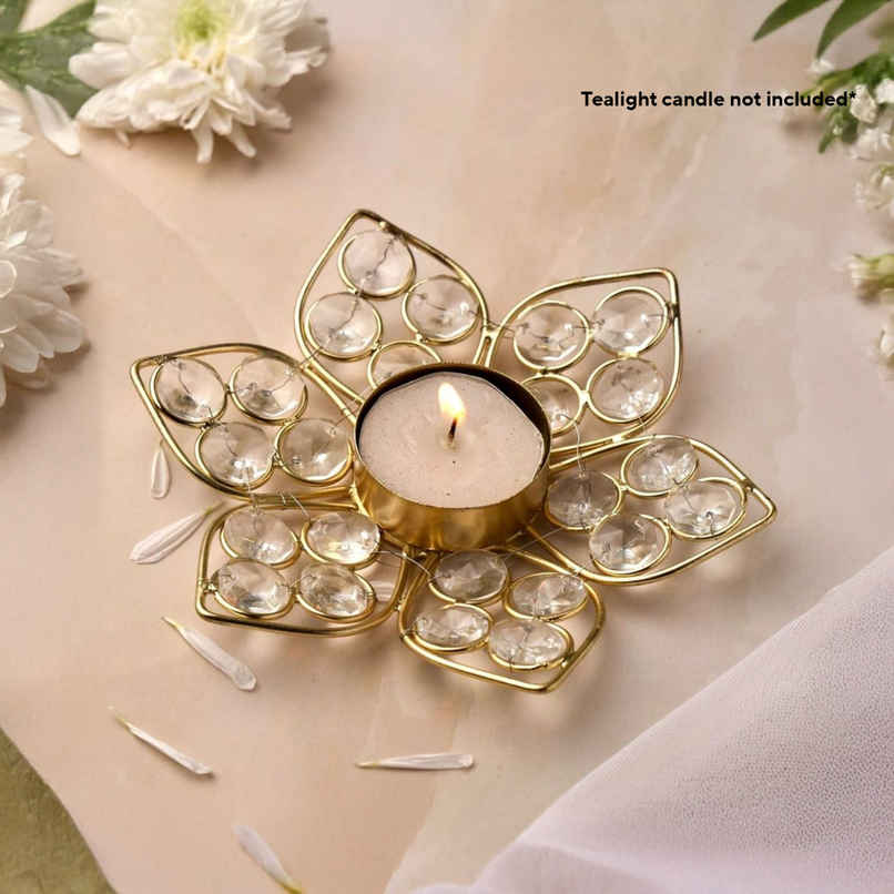 Crystal Lotus Tealight Holder | Gold | Urban Born Crystal Lotus Tealight Holder | Gold | Urban Born