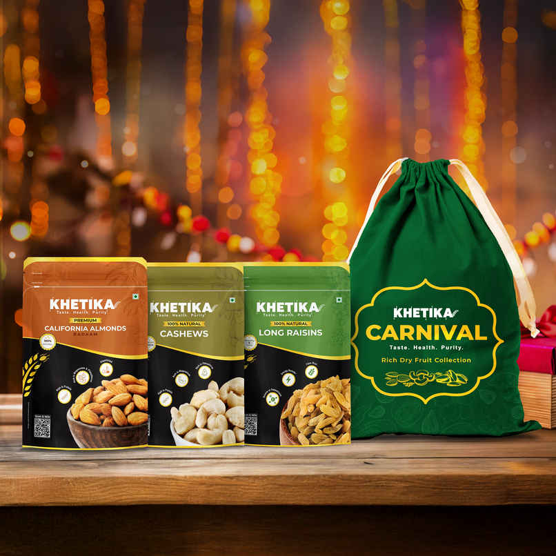 Khetika Heritage Dry Fruits Diwali Gift Pack Potli Almonds, Cashews & Raisins