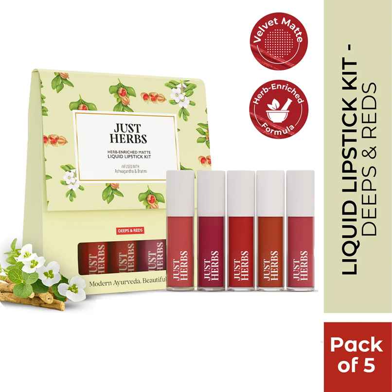 Just Herbs Enriched Liquid Lipstick Kit | Set Of 5 | Deeps And Red Just Herbs Enriched Liquid Lipstick Kit | Set Of 5 | Deeps And Red