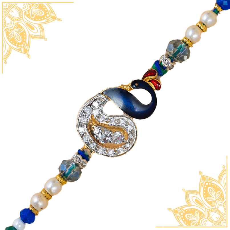 American Diamond Premium A.D. Peacock Rakhi (Avyaan Rakhi) Set of 1