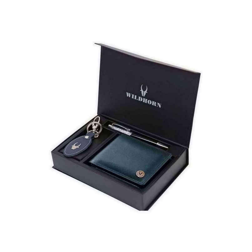 Wildhorn Men's Leather Wallet Gift Set | Navy Blue Wildhorn Men's Leather Wallet Gift Set | Navy Blue