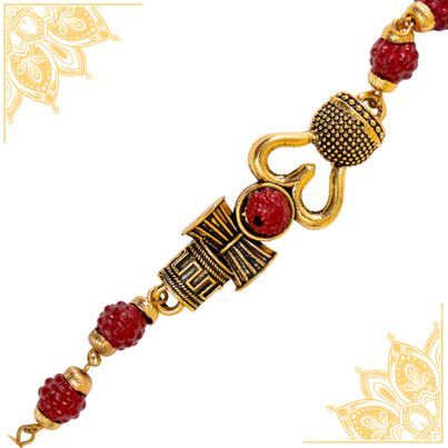 Religious Rudraksh Bracelet Om Shiv Damroo Rakhi (BANDHAN)