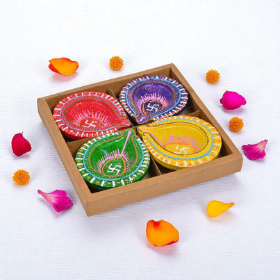 Kunj Conework Diya Ramnath | Designer Clay Diya | Pack Of 4 | Skilsy Handicrafts