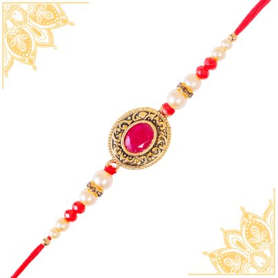 Stoned Red Stone Pendant Rakhi (Shree Rakhi) Set of 1 Stoned Red Stone Pendant Rakhi (Shree Rakhi) Set of 1