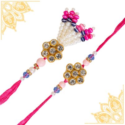 Bhaiya Bhabhi Desinger Unique Minimalistic Pink Rakhi Lumba Set (BANDHAN)