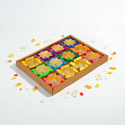 Kunj Gifting Diya | Multicolour | Designer Clay Diya | Pack Of 12 | Skilsy Handicrafts