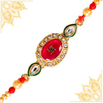 Abstract Premium Kundan Swastik Rakhi (Shree Rakhi) Set of 1 Abstract Premium Kundan Swastik Rakhi (Shree Rakhi) Set of 1