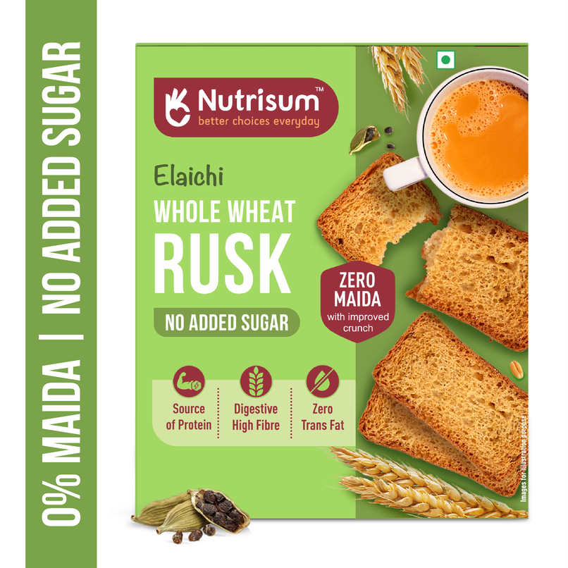 Nutrisum Whole Wheat Rusk - No Added Sugar- Elaichi