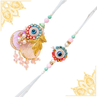 Bhaiya Bhabhi Rakhi with Roli Chawal (Tied Ribbons) Pack of 2 Bhaiya Bhabhi Rakhi with Roli Chawal (Tied Ribbons) Pack of 2