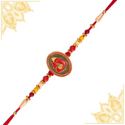 Religious Ganesha Sindoori Orange Meenakari Rakhi (BANDHAN) Religious Ganesha Sindoori Orange Meenakari Rakhi (BANDHAN)