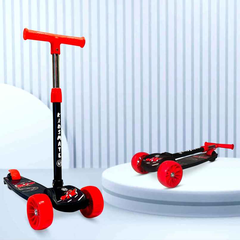 Kidsmate Cruiser Kick Scooter with Broad Wheels & Foldable Design for Kids 2-12Y - Black