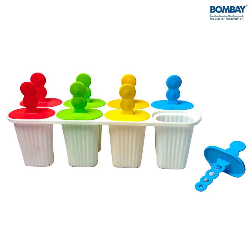 Bombay Kookware Manual Ice Cream Maker | 8 Popsicles White Colour Base