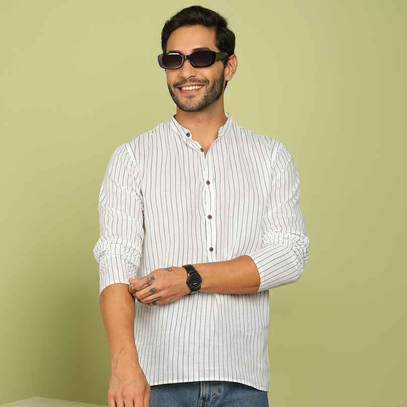 Allan Peter Men's Printed Short Kurta | White - 2XL