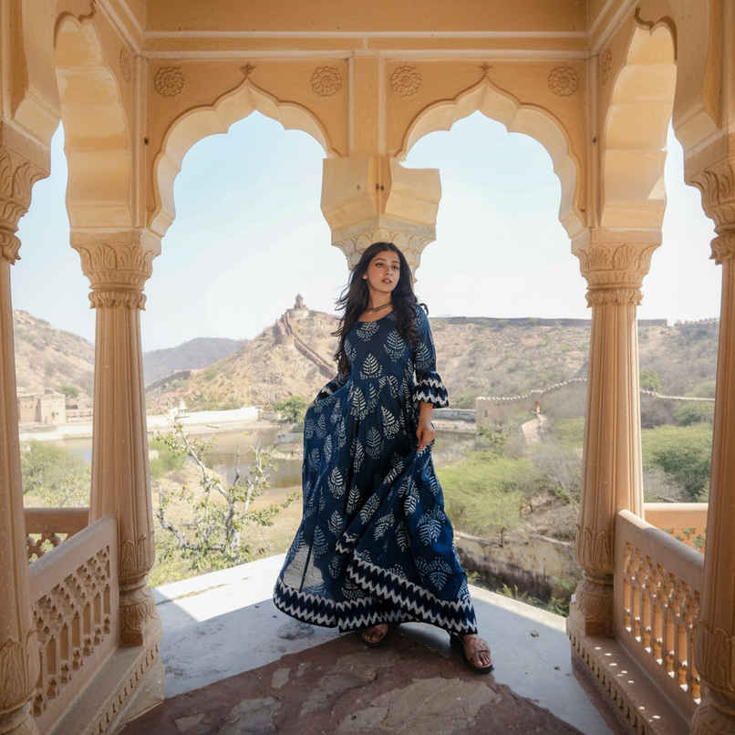 Divena Women s Blue Long Cotton Anarkali | DK0542 | XL