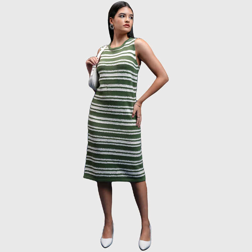 Tokyo Talkies Women's Sleveless Striped Sheath Sweater Dress | Multicolour - L