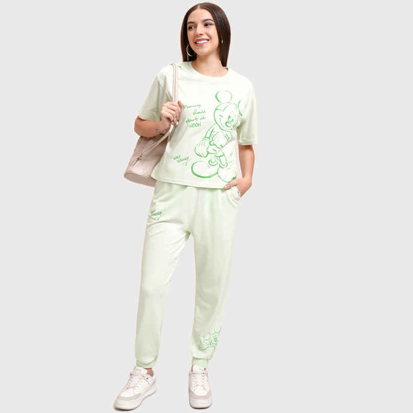Tokyo Talkies Women's Disney Mickey Mouse Printed Sleepwear Co-Ord Set | Green - L
