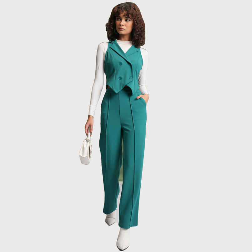Tokyo Talkies Women's Vest Blazer With Trousers | Green - S Tokyo Talkies Women's Vest Blazer With Trousers | Green - S