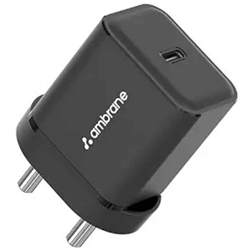 Ambrane 20W Type C Mobile Charger Adapter, Fast Charging for Android, iPhone 15/14/13/12/11/X & Pro, Max Series, Google Pixel & Other Type C Enabled Devices, PD Technology (Charge 20) - Black