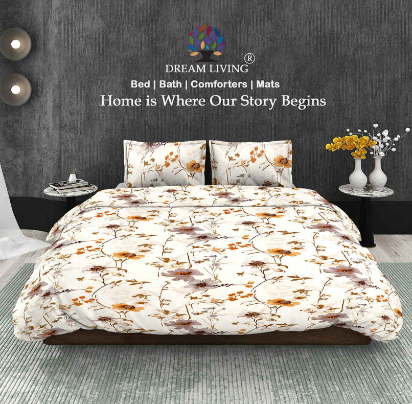 Dream Living 115 GSM Double Bedsheet Set |220 x 250 cm| With 2 Pillow Covers