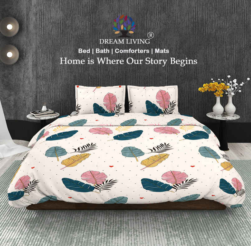 Dream Living 115 GSM Double Bedsheet Set |220 x 250 cm| With 2 Pillow Covers