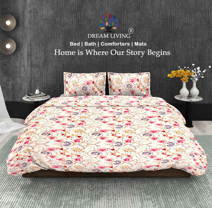 Dream Living 115 GSM Double Bedsheet Set |220 x 250 cm| With 2 Pillow Covers
