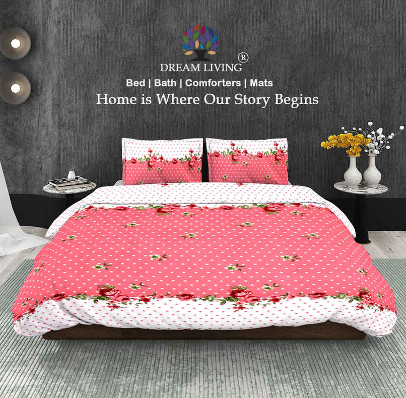 Dream Living 115 GSM Double Bedsheet Set |220 x 250 cm| With 2 Pillow Covers