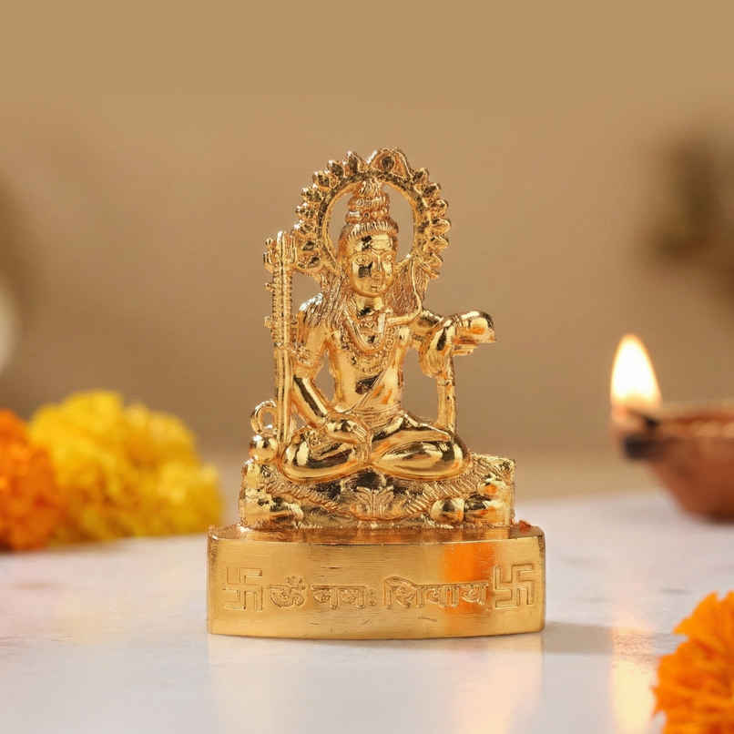 Shiv Idol | Religious Statue | Zinc Metal | Gold Coated | 2.5 Inch | Cycle