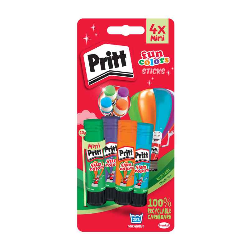 Pritt Glue Stick | Safe&Child-Friendly | Ideal For School &Oiffice | Multi-Color - Pack Of 4