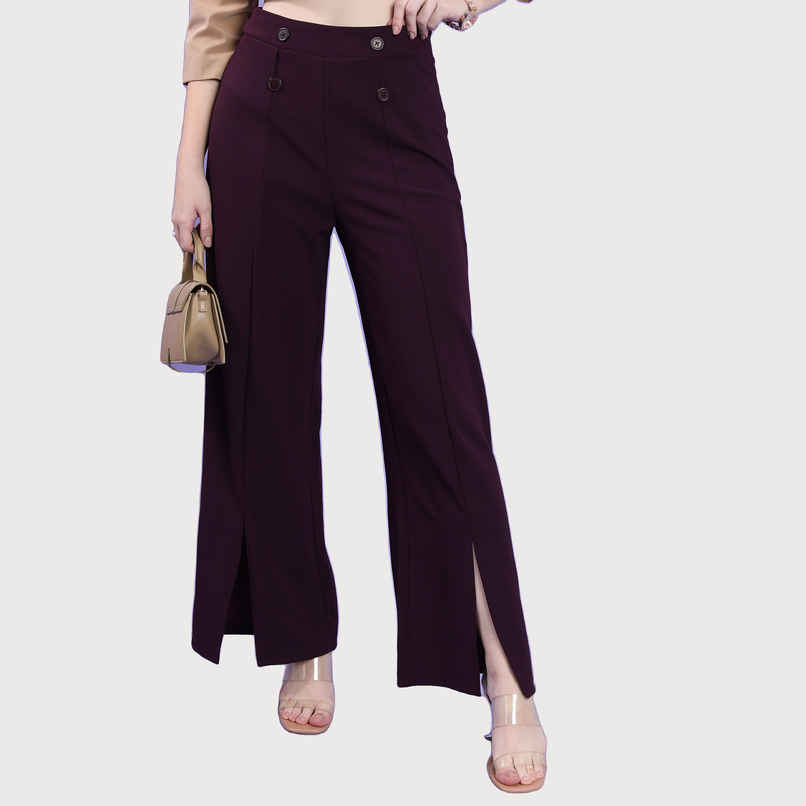 Tokyo Talkies Women's High-Rise Flared Parallel Trouser | Plum - 32