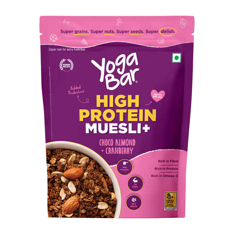Yoga Bar Super High Protein Muesli | With Probiotics and Whey | No Refined Sugar | Choco Almond
