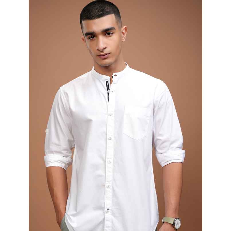 Highlander Men Solid Slim Fit Casual Shirt | White | M