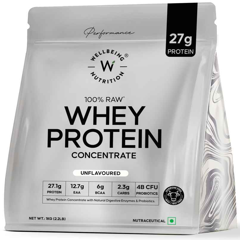 Wellbeing Nutrition 100% Raw Whey Protein Concentrate - Unflavoured | 27G Protein - 12.7G EAA