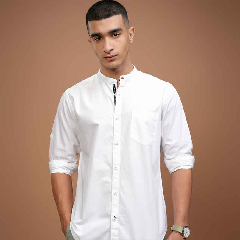 Highlander Men Solid Slim Fit Casual Shirt | White | S